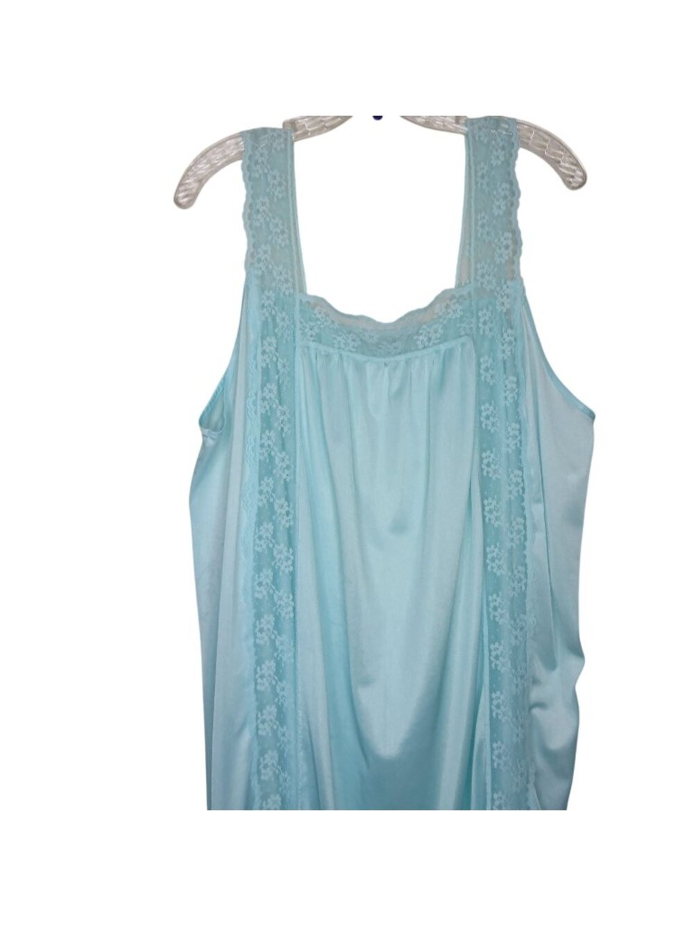 Vintage Light Blue Lace Trimmed Sleeveless Nylon Nightgown Womens 2X Made In USA